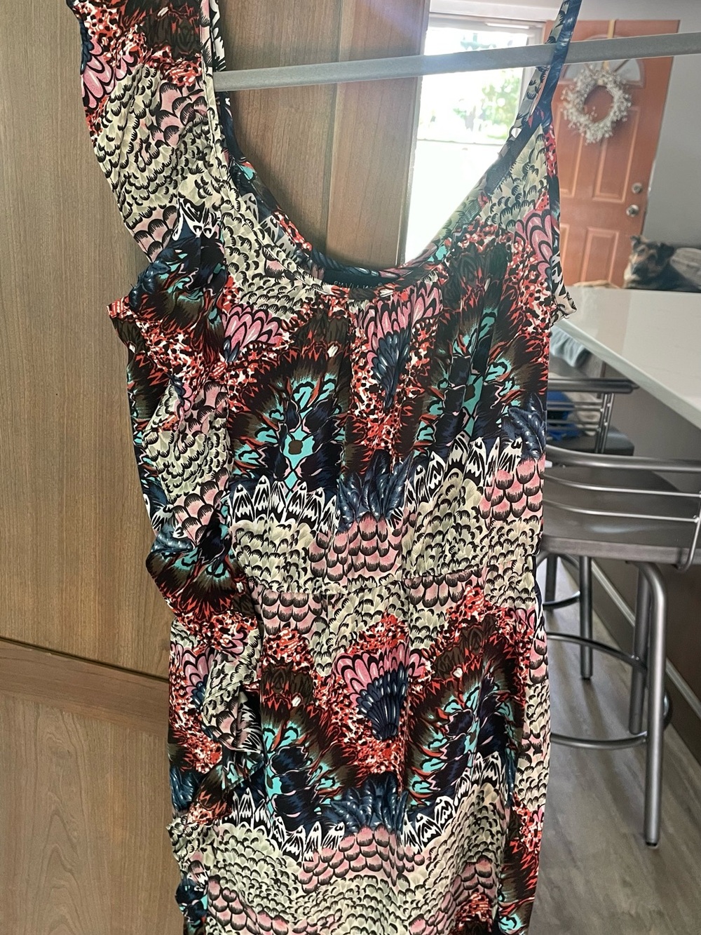envy Multicolor Feather-Print Sleeveless dress